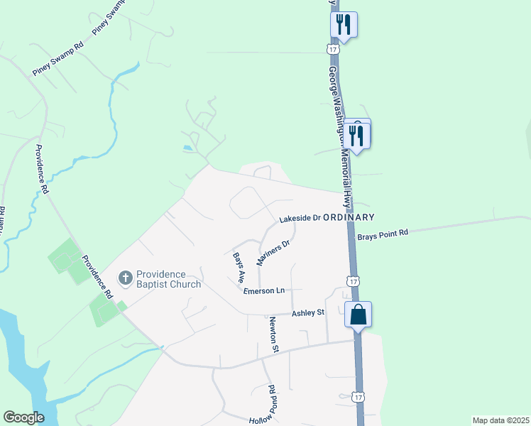 map of restaurants, bars, coffee shops, grocery stores, and more near 6912 Lakeside Drive in Gloucester Point