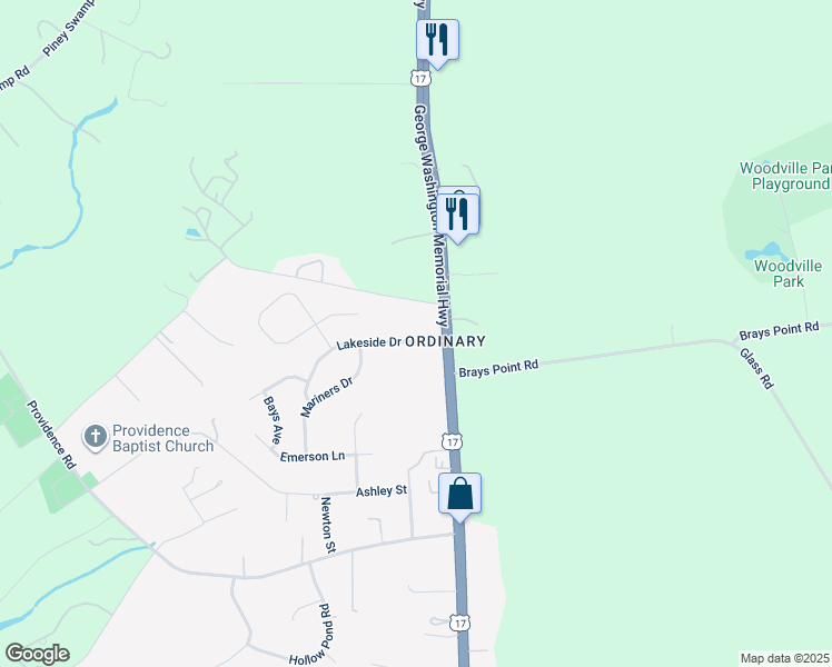 map of restaurants, bars, coffee shops, grocery stores, and more near 7019 Lakeside Drive in Gloucester Point