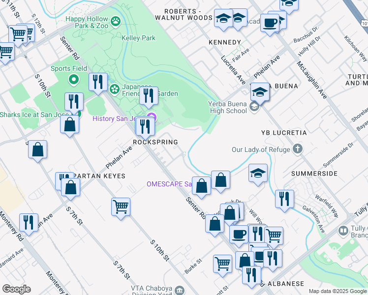 map of restaurants, bars, coffee shops, grocery stores, and more near 1846 Welch Avenue in San Jose