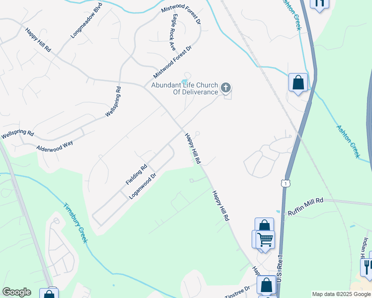 map of restaurants, bars, coffee shops, grocery stores, and more near 14818 Happy Hill Road in Chesterfield County