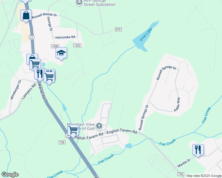 map of restaurants, bars, coffee shops, grocery stores, and more near 31 Gloucester Drive in Lynchburg