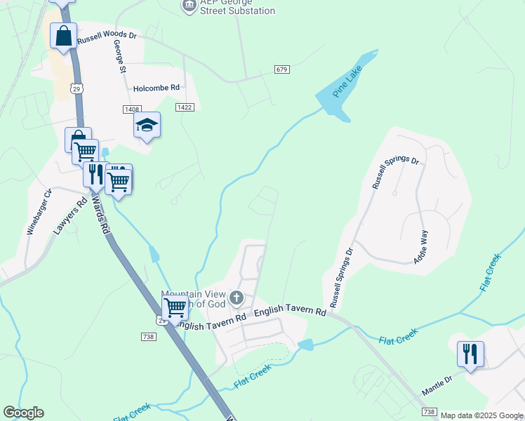 map of restaurants, bars, coffee shops, grocery stores, and more near 37 Gloucester Drive in Lynchburg