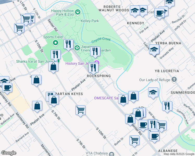 map of restaurants, bars, coffee shops, grocery stores, and more near 637 Nordale Avenue in San Jose
