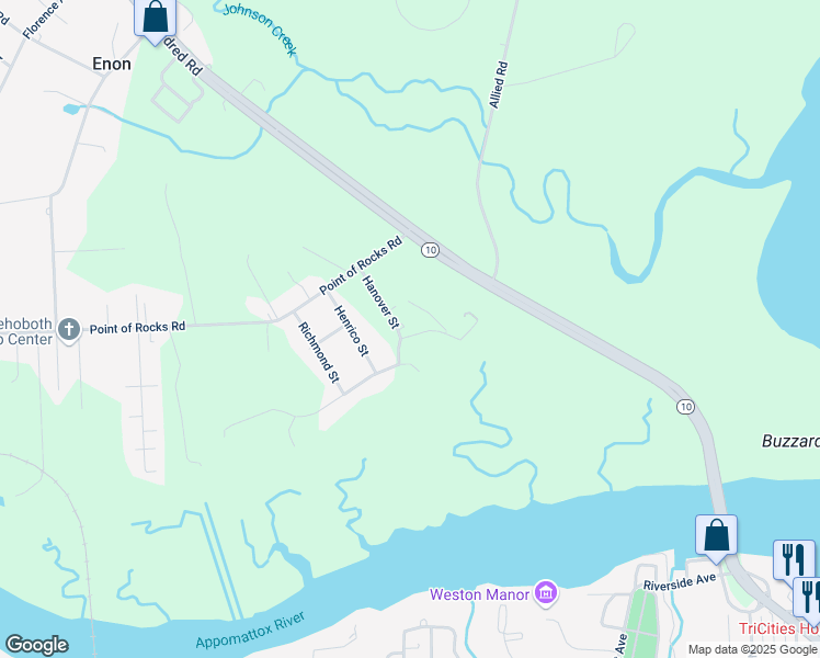 map of restaurants, bars, coffee shops, grocery stores, and more near 15401 Hanover Street in Chester