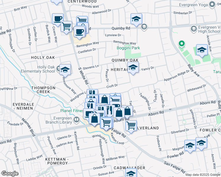 map of restaurants, bars, coffee shops, grocery stores, and more near 2816 Croft Drive in San Jose