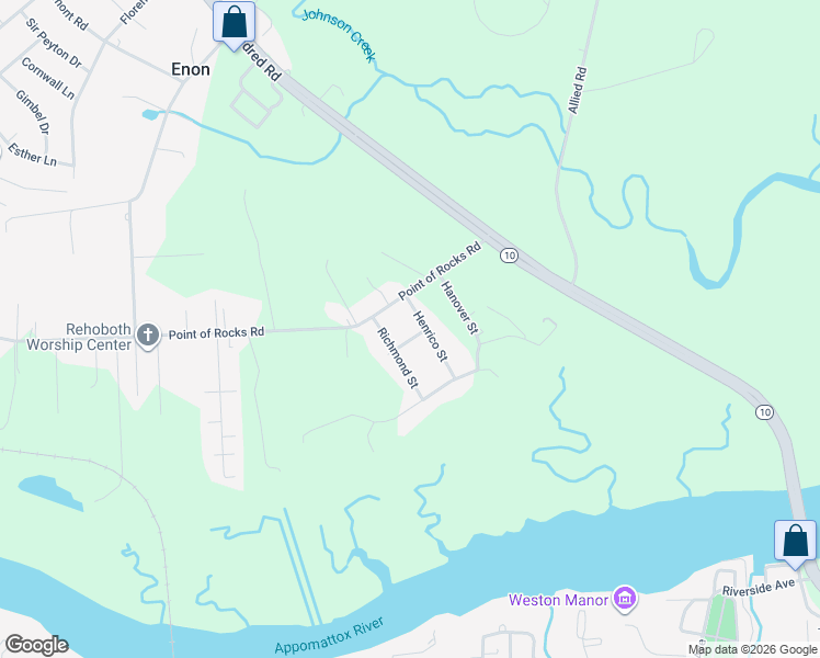 map of restaurants, bars, coffee shops, grocery stores, and more near 2409 Point of Rocks Road in Chester