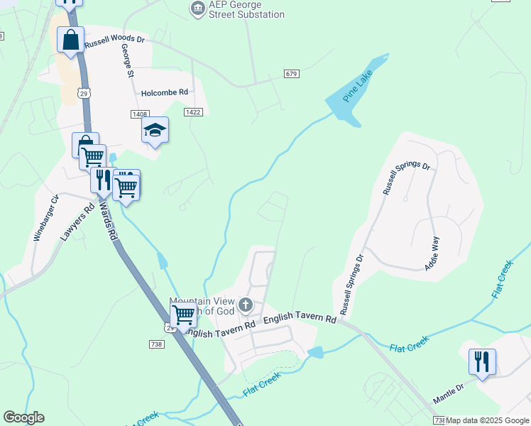 map of restaurants, bars, coffee shops, grocery stores, and more near 71 Gloucester Drive in Lynchburg