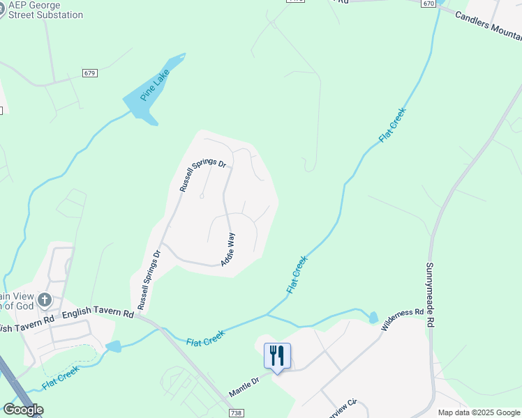 map of restaurants, bars, coffee shops, grocery stores, and more near 42 Bentridge Court in Lynchburg