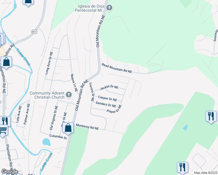 map of restaurants, bars, coffee shops, grocery stores, and more near 4704 Jacklin Drive Northeast in Roanoke
