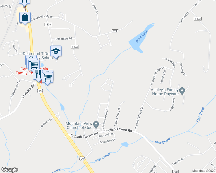 map of restaurants, bars, coffee shops, grocery stores, and more near 38 Squire Circle in Lynchburg