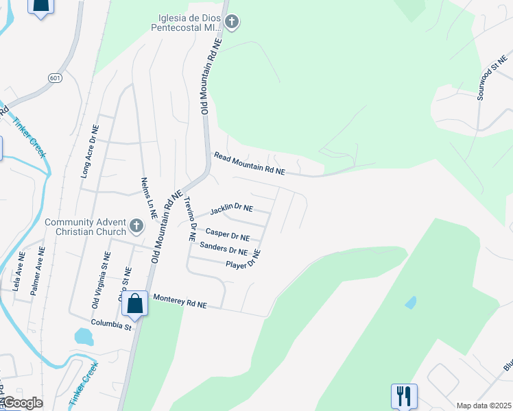 map of restaurants, bars, coffee shops, grocery stores, and more near 4752 Jacklin Drive Northeast in Roanoke