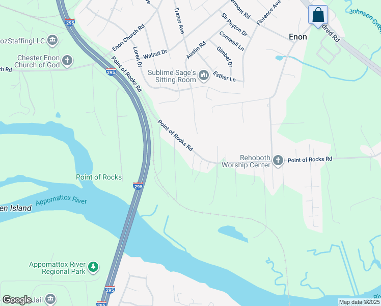 map of restaurants, bars, coffee shops, grocery stores, and more near 1507 Point of Rocks Road in Chester