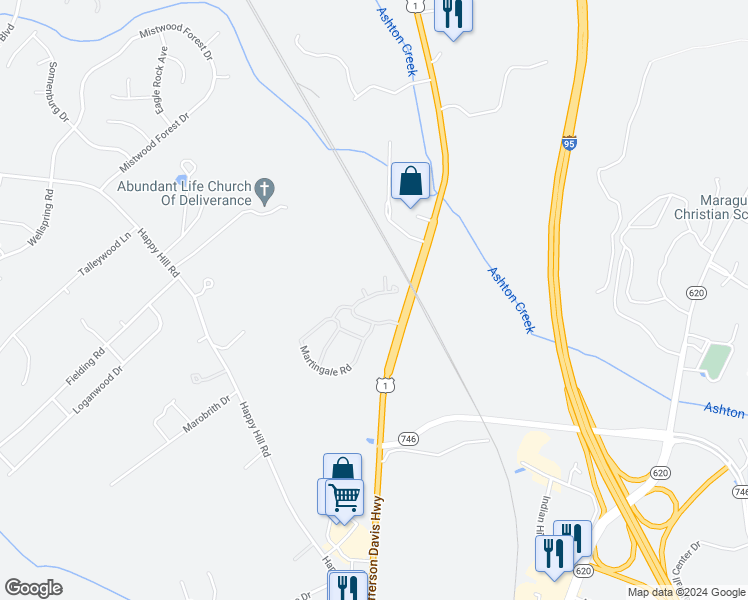 map of restaurants, bars, coffee shops, grocery stores, and more near 2606 Mangowood Drive in Colonial Heights