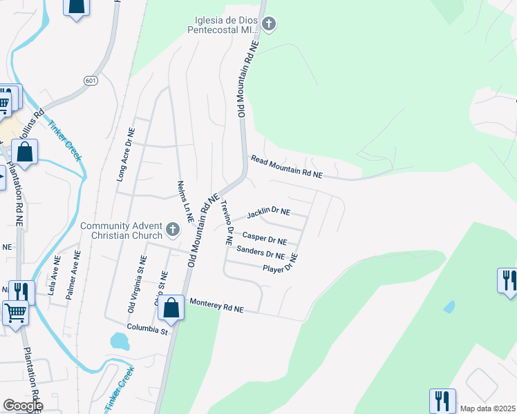 map of restaurants, bars, coffee shops, grocery stores, and more near 4704 Jacklin Drive Northeast in Roanoke