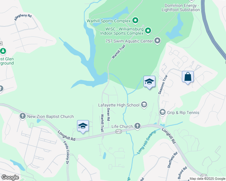 map of restaurants, bars, coffee shops, grocery stores, and more near 5509 North Mallard Run in Williamsburg