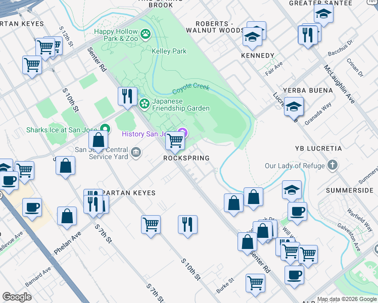 map of restaurants, bars, coffee shops, grocery stores, and more near in San Jose
