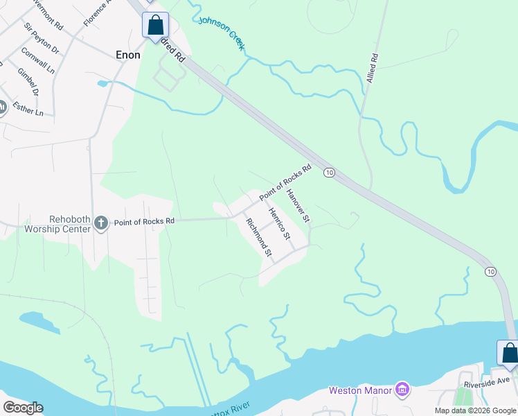 map of restaurants, bars, coffee shops, grocery stores, and more near 2409 Point of Rocks Road in Chester