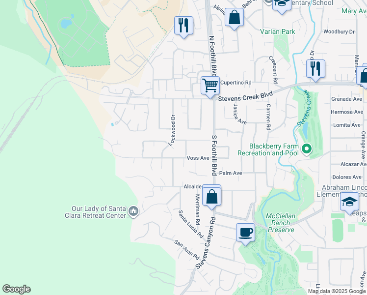 map of restaurants, bars, coffee shops, grocery stores, and more near 10309 McKlintock Ln in Cupertino