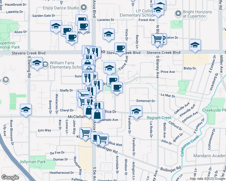 map of restaurants, bars, coffee shops, grocery stores, and more near 10271 Torre Avenue in Cupertino