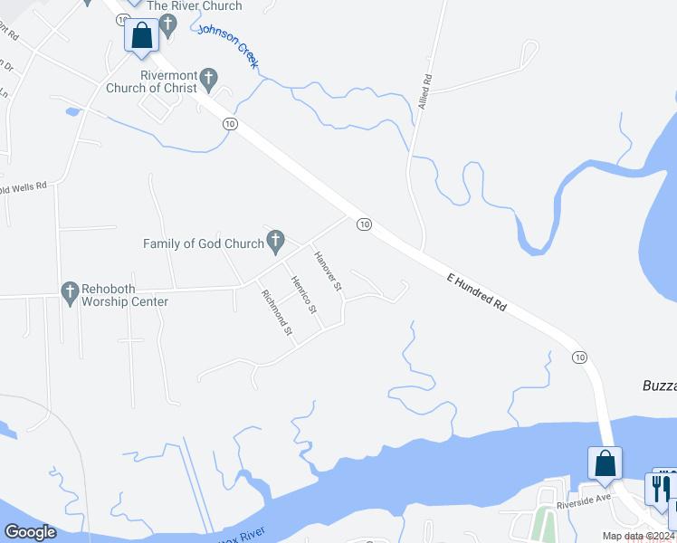 map of restaurants, bars, coffee shops, grocery stores, and more near 15401 Hanover Street in Chester