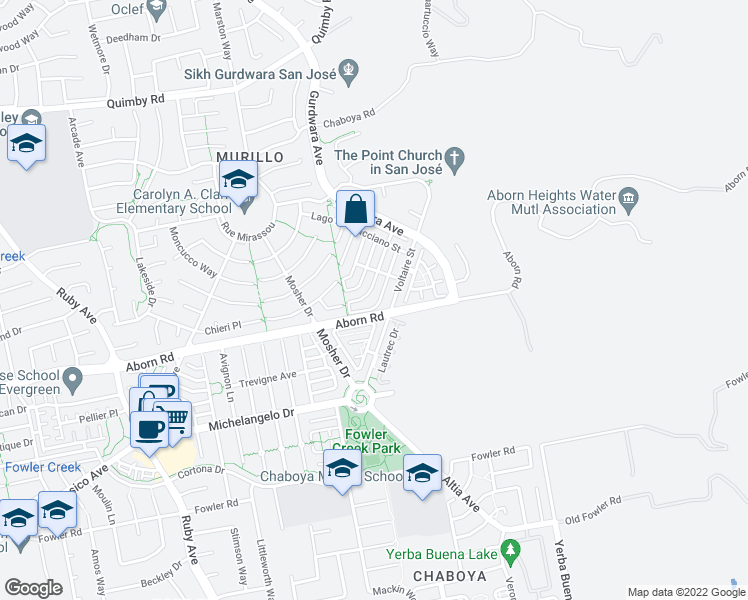 map of restaurants, bars, coffee shops, grocery stores, and more near 4166 Matisee Terrace Place in San Jose