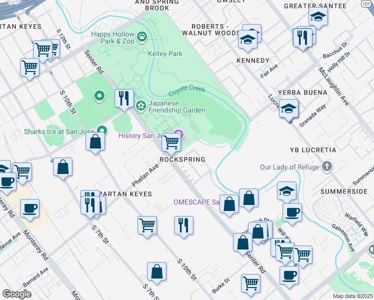 map of restaurants, bars, coffee shops, grocery stores, and more near 637 Nordale Avenue in San Jose