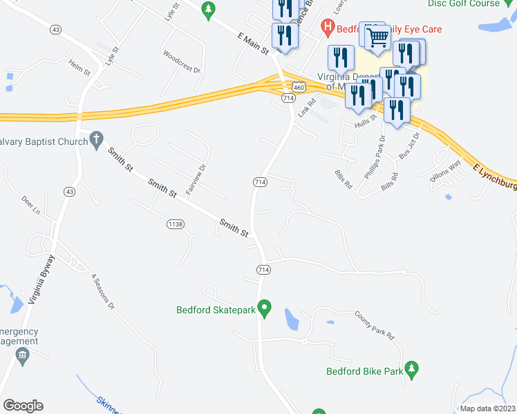map of restaurants, bars, coffee shops, grocery stores, and more near 1567 Link Road in Bedford
