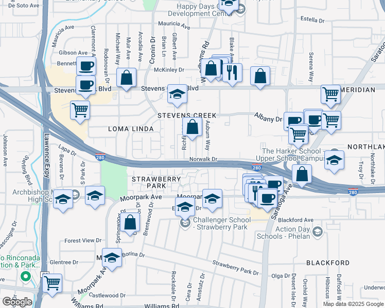 map of restaurants, bars, coffee shops, grocery stores, and more near 477 Greendale Way in San Jose