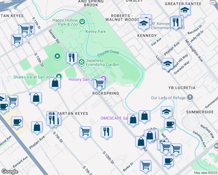 map of restaurants, bars, coffee shops, grocery stores, and more near 649 Nordale Avenue in San Jose