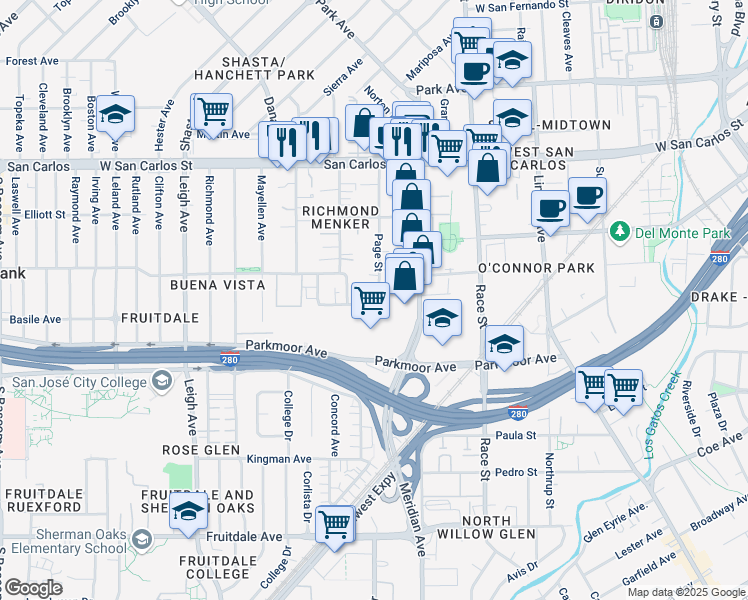map of restaurants, bars, coffee shops, grocery stores, and more near 550 Chiechi Avenue in San Jose