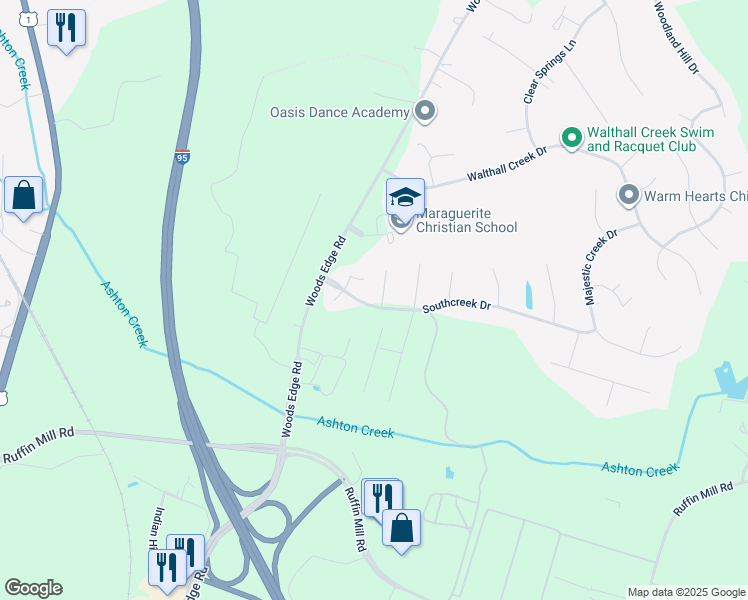 map of restaurants, bars, coffee shops, grocery stores, and more near 15030 Jumping Mallard Place in Chesterfield County