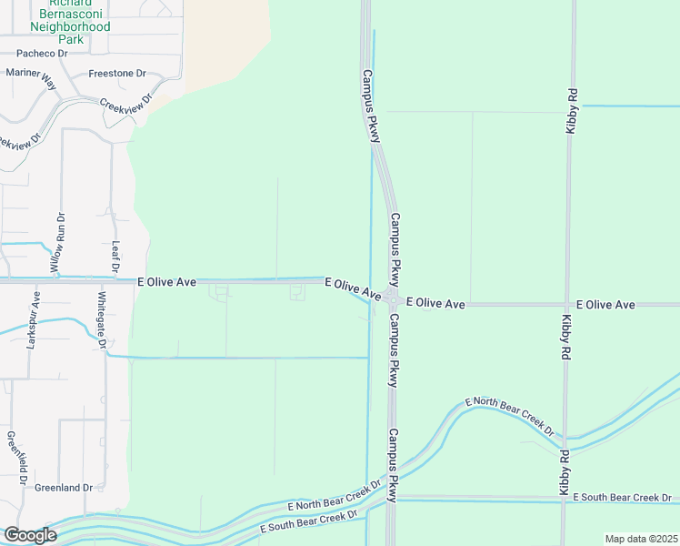 map of restaurants, bars, coffee shops, grocery stores, and more near 3390 East Olive Avenue in Merced