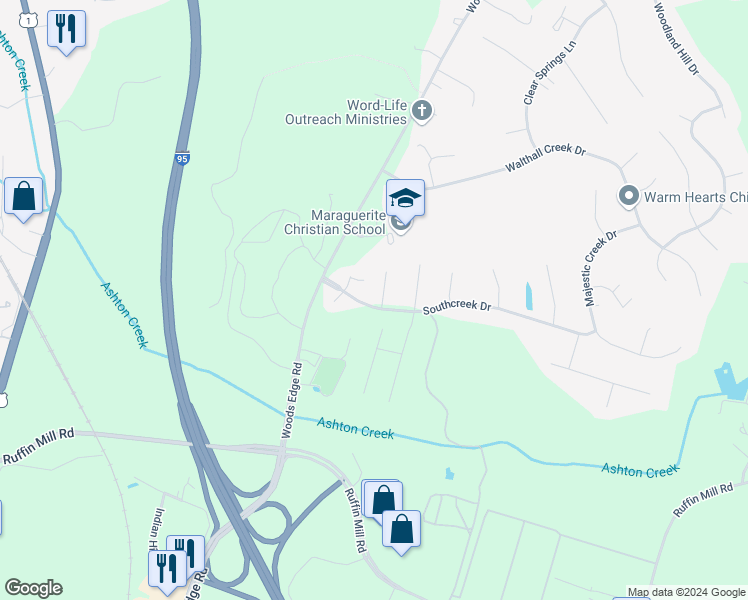 map of restaurants, bars, coffee shops, grocery stores, and more near 15030 Jumping Mallard Place in Chesterfield County