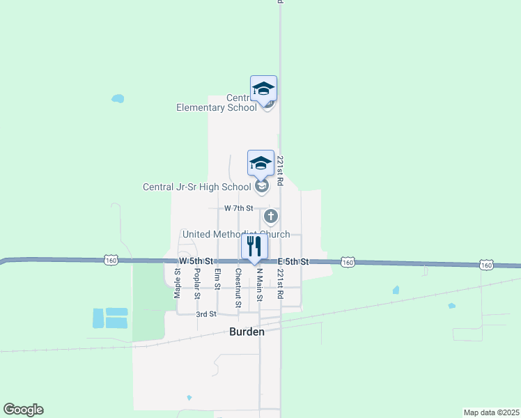 map of restaurants, bars, coffee shops, grocery stores, and more near 700 North Main Street in Burden