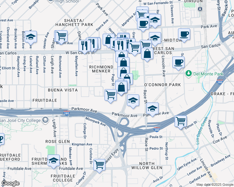 map of restaurants, bars, coffee shops, grocery stores, and more near 550 Chiechi Avenue in San Jose