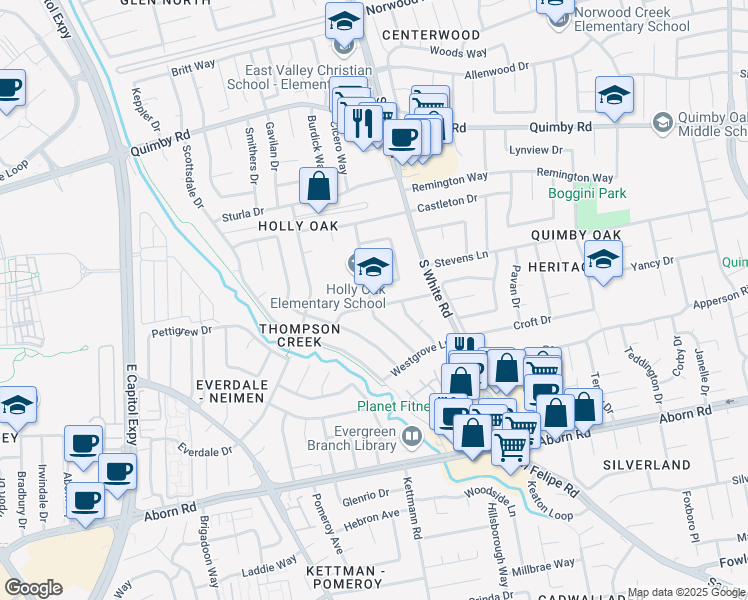 map of restaurants, bars, coffee shops, grocery stores, and more near 2803 Westbranch Drive in San Jose