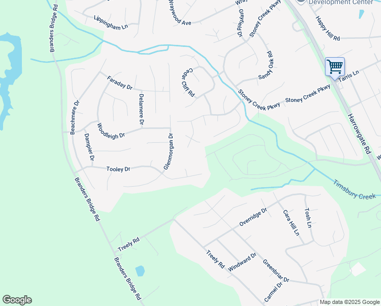 map of restaurants, bars, coffee shops, grocery stores, and more near 14407 Tooley Terrace in Chester