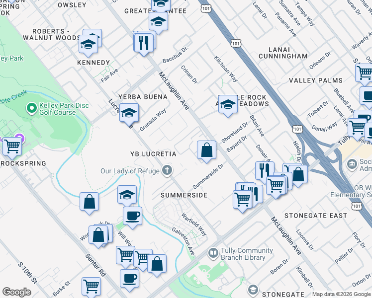 map of restaurants, bars, coffee shops, grocery stores, and more near 972 Summerplace Drive in San Jose