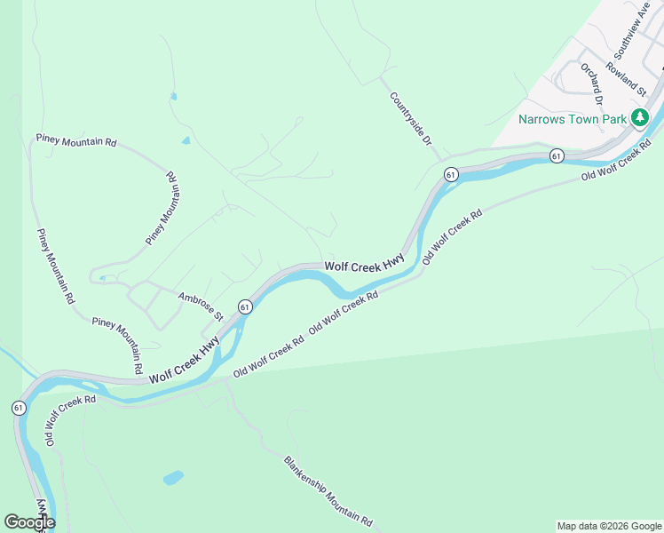 map of restaurants, bars, coffee shops, grocery stores, and more near 1155 Wolf Creek Road in Narrows