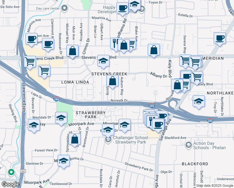 map of restaurants, bars, coffee shops, grocery stores, and more near 494 Greendale Way in San Jose