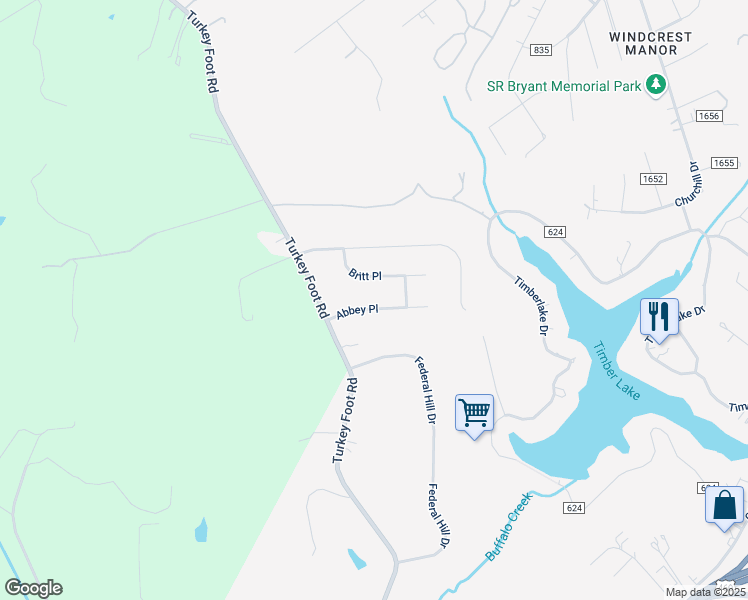map of restaurants, bars, coffee shops, grocery stores, and more near 1120 Abbey Place in Forest