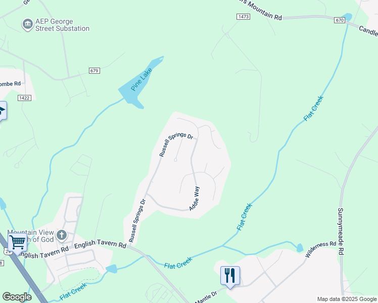 map of restaurants, bars, coffee shops, grocery stores, and more near 450 Addie Way in Lynchburg
