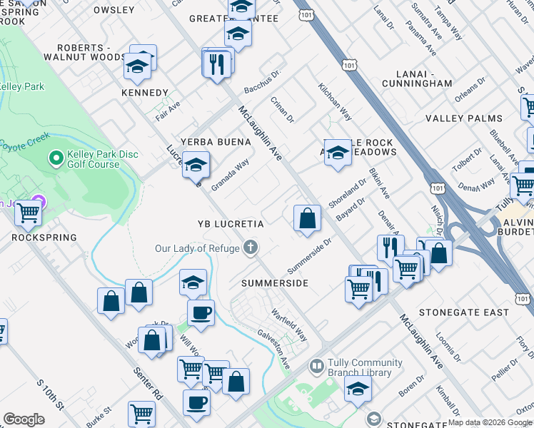 map of restaurants, bars, coffee shops, grocery stores, and more near 986 Summerplace Drive in San Jose