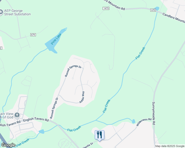 map of restaurants, bars, coffee shops, grocery stores, and more near 161 Delaney Drive in Lynchburg