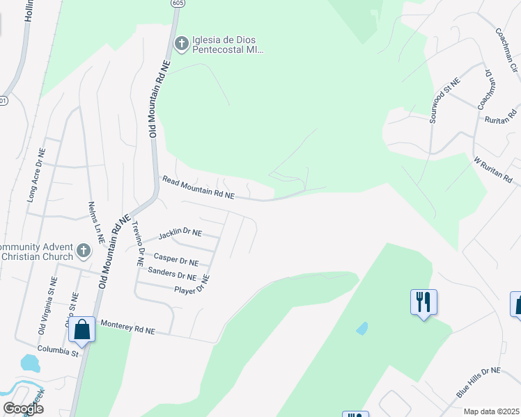 map of restaurants, bars, coffee shops, grocery stores, and more near 1649 Read Mountain Road Northeast in Roanoke