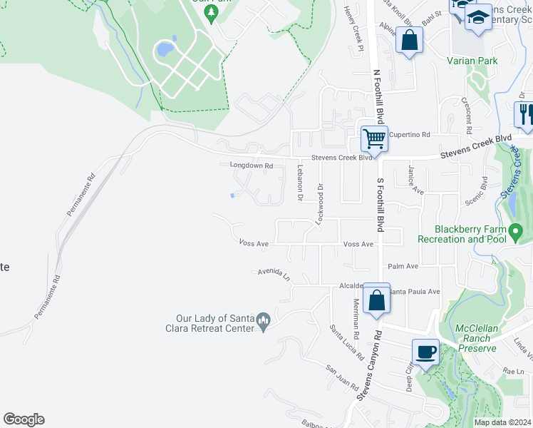 map of restaurants, bars, coffee shops, grocery stores, and more near 22917 Cricket Hill Road in Cupertino