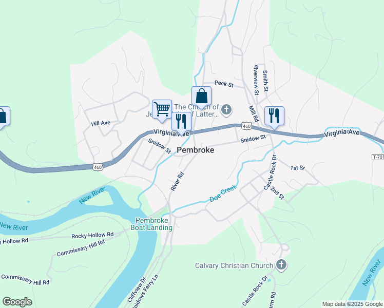 map of restaurants, bars, coffee shops, grocery stores, and more near in Pembroke