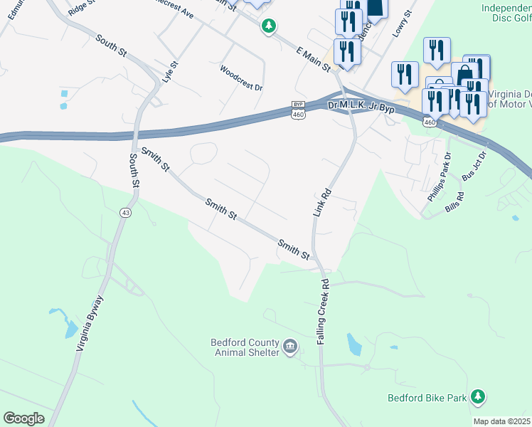 map of restaurants, bars, coffee shops, grocery stores, and more near 1118 Granite Drive in Bedford
