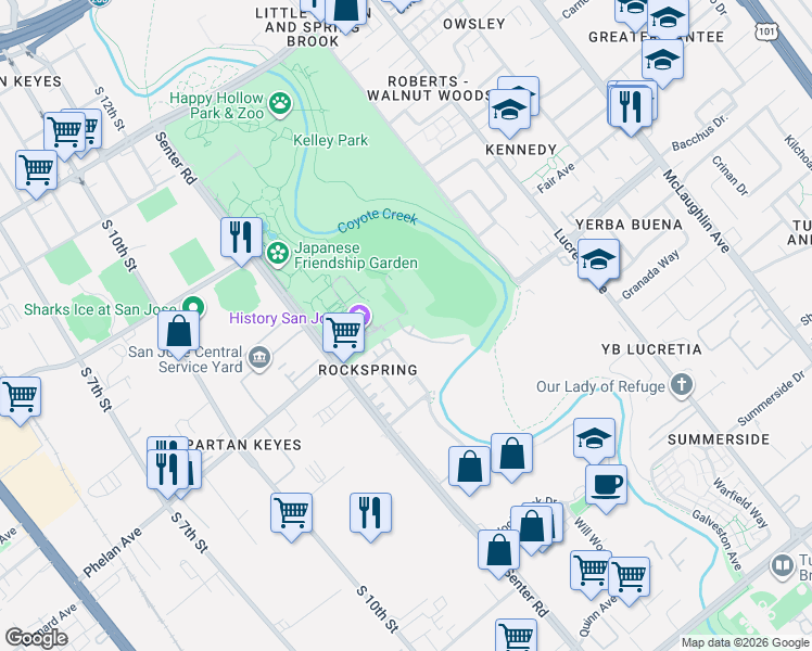 map of restaurants, bars, coffee shops, grocery stores, and more near 1706 Bevin Brook Drive in San Jose
