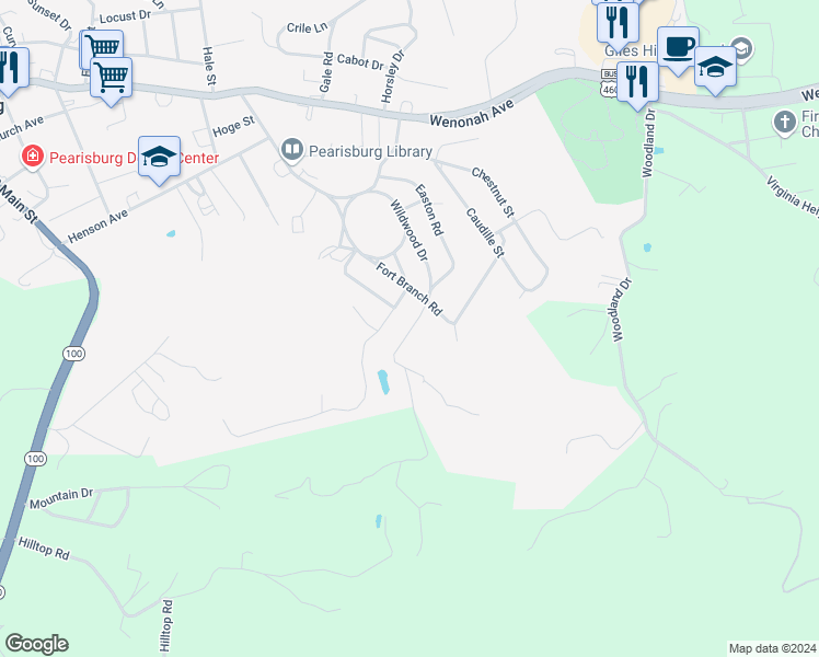 map of restaurants, bars, coffee shops, grocery stores, and more near 710 High Street in Pearisburg